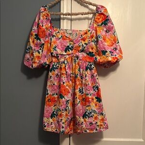 Altar'd State Floral Mini Dress - Pink, Orange, Green